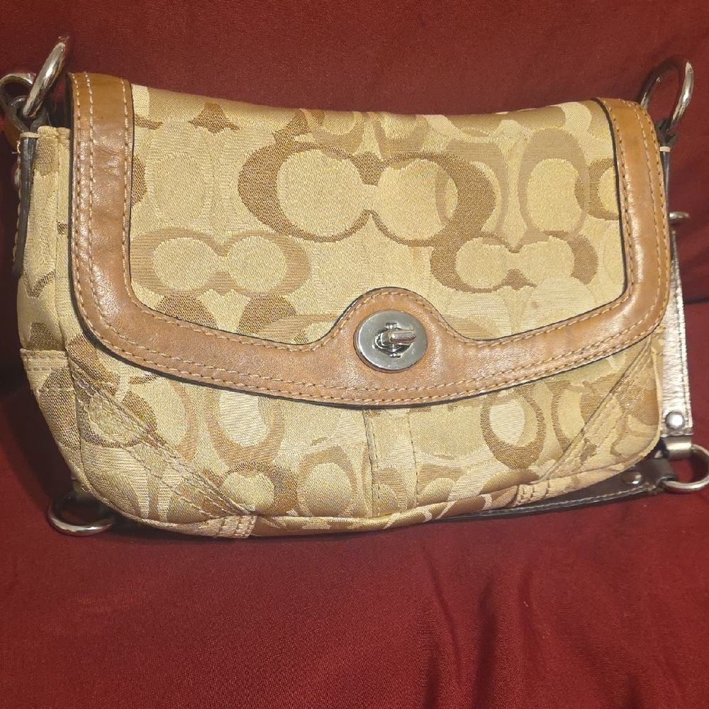 Coach Khaki & Tan Signature Shoulder Bag